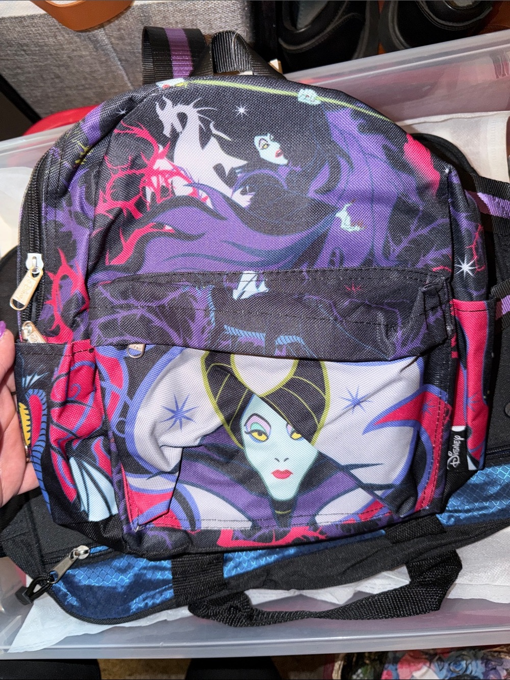 Disney Maleficent Print Travel Backpack in Black, Purple, Teal, Pink
